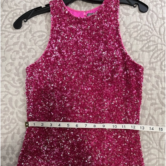 THEIA PINK SEQUINNED SLEEVELESS DRESS - Picture 12 of 14